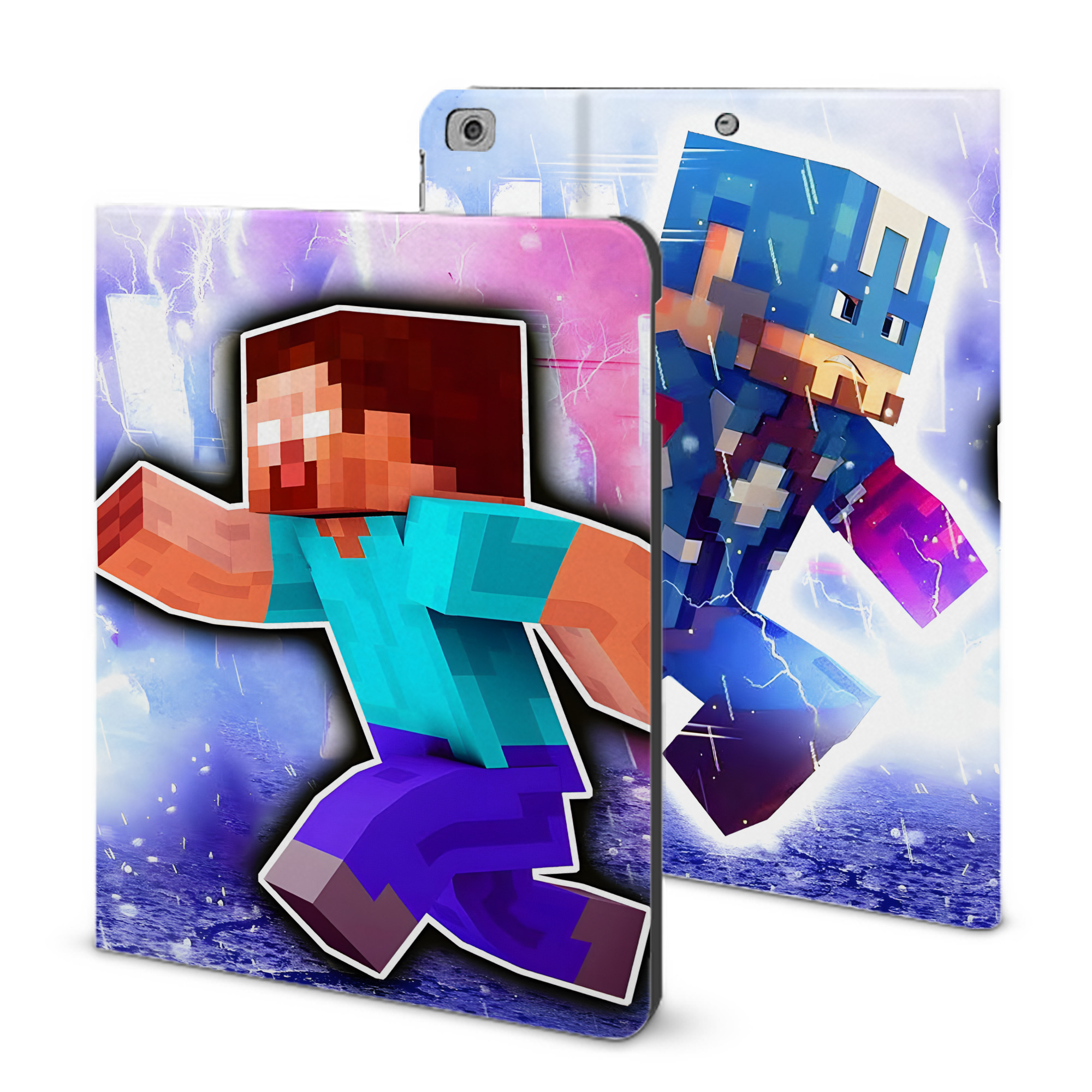 （画像用） マインクラフト ブロックの世界 Minecraft MC Block world IPad ケース ブック型 PUレザー TPU 耐衝撃 軽量 薄型 ペン収納なし 全面保護 IPad 各モデル対応